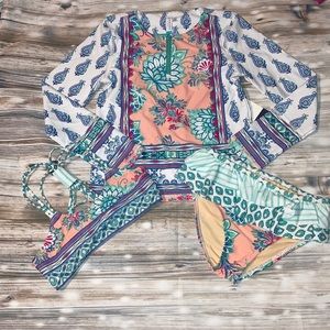 beautiful floral bathing suit rashgaurd set
